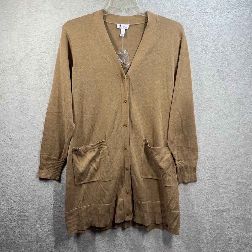 QVC Denim & Co Cardigan Sweater Women's XLP Longer Length Tan Preppy Grandmacore
